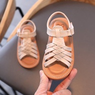 Flat Sandals Shoes For Kids Girl Simple Soft Girls Leather Woven Sandals Open Toe Velcro 1-8 Years Old Kids Shoes