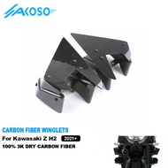AKOSO Full 3K Dry Carbon Fiber Motorcycle Aerodynamic Wing Spoiler Air Deflector Winglet For Kawasak