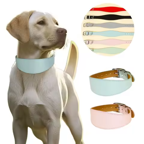 Wide Leather Pet Collar for Medium Large Dogs, Adjustable Hobble Straps Collars for Whippet Greyhoun