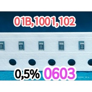10pcs Chip resistor smd 01B 1001 102 1K0 0.5% size 0603 1608 1Kohm 1K OHM 1 Kohm