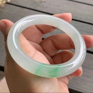 冰種翡翠天然翡翠玉鐲A玉手鐲 玉鈪 • 冰種金絲陽綠翡翠圓鐲