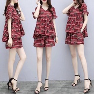 2pcs/set Korean Style Summer Casual Suit Plus Size Lady Tracksuit Women Short Sleeved T-shirt Tops +