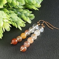 Rutile Rutilated Quartz Clear Orange Fire Red Brown Long Copper Earrings Jewelry