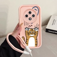 Case For OPPO Reno 12F 4G 12F 5G F27 5G Cute Tiger Phone Three-Color Silicone Shockproof Strap