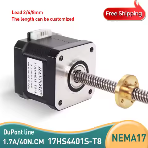 Free by Shipping 17HS4401S-T8 With Copper1.8d Nut Screw Lead 2/4/8mm Nema17 Trapezoidal Screw Steppe