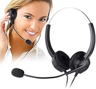 ICYSTOR 4-Pin RJ9 Hands-Free Call Center Noise Cancelling Corded Binaural Headset Headphone with Mic for Desk Telephone