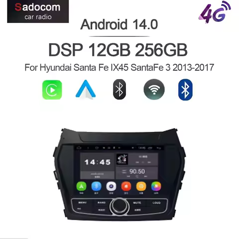 CarPlay 8" Android 15 8 Core 12GB RAM 256GB ROM Car Player GPS multimedia radio For Hyundai Santa Fe