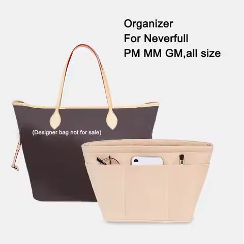 Travel Insert Bag Organizer For Neverfull PM MM GM ,Top Zipper 12 Pockets Handbag Make Up Inner Purs
