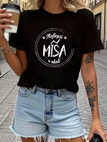 Women's Short Sleeve T-shirt "Nejlepší MÍSA v okoli" Czech Letter Print Casual Daily Fitted Comfort 