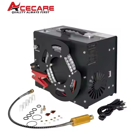 ACECARE ES062 4500Psi 300Bar Portable 12V PCP Air Compressor with Wire Spool Built-in 12V Transforme
