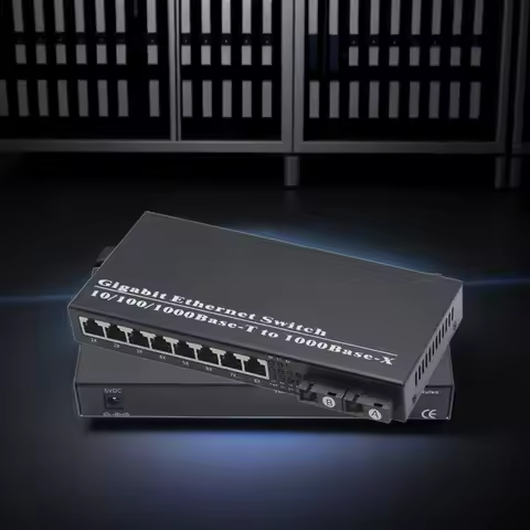 10/100/1000mbps single mode simplex 2 SC to 8 RJ45 Fiber Optical Media Converter Gigabit Ethernet sw