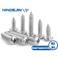 NINDEJIN 55pcs Cross Round Head Tapping Screw M3 M3.5 M4 304 Stainless Steel High Quality Wood Screw