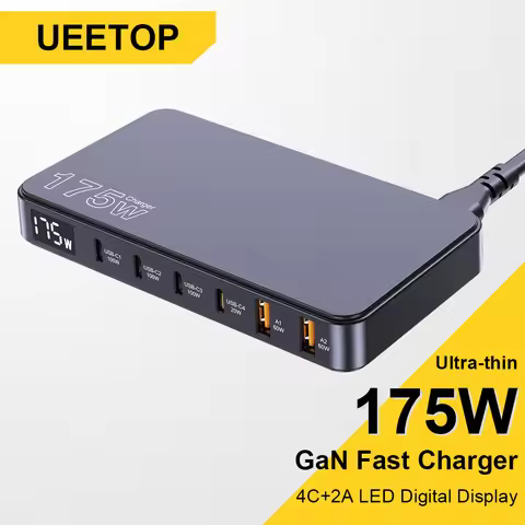 Ueetop 175W USB C GaN Charger LED Display PD QC 4.0 3.0 Type C Quick Charge for Samsung iPhone Phone