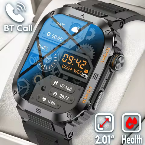 New Rugged Military Smart Watch Men 400mh Large Battery Heart Rate Monitor 2.01'' Bluetooth Call Out