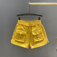 aLarge Pocket Crock Denim Shorts Women's Summer Wear Yellow20251009