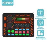 Kivee Portable Live Sound Card Built-in Mixer Beberapa Efek Suara Baterai isi ulang Koneksi Bluetooth Smartphone Komputer Live Streaming Online Karaoke Permainan Chat Dukungan Multi-platform Live Streaming