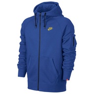 100% Authentic - Nike Men's AW77 Fleece Full Zip Hoodie - Game Royal/Tour Yellow