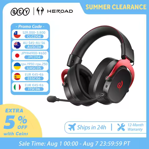 QCY Heroad VT200 Wireless Gaming Headset Detach Mic Over Ear Headphone Tri-Mode 7.1 Surround Sound f
