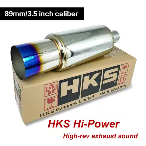 Universal 3.5" 89mm HKS Hi-Power Exhaust Muffler, High Rev Sound,Titanium Burnt Tip, High Flow Racin