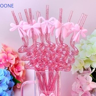 OONE 8pcs Glitter Spiral Straws, Durable Material Colorful Sparkle Pink Bow Straws, Durable Shimmer 