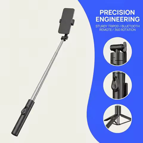1.1m Extendable Selfie Stick Tripod, Portable Travel Phone Stand with Wireless Remote, 360° Rotation