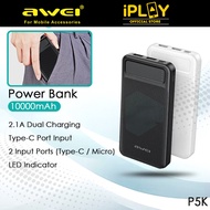 Awei P5K 10000mAh Powerbank Dual USB Port Slim Pawer Bank Portable Power Bank Awei Powerbank