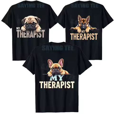 Funny Frenchie GSD Shep Puppy My Therapist French Bulldog Dog T-Shirt Y2k German Shepherd Dog Lover 
