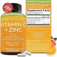 Viva Naturals Vitamin C and Zinc Supplement (250 Capsules) - 1000 mg Vitamin C with Zinc 20 mg Antio