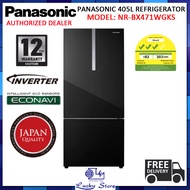 (Bulky) PANASONIC NR-BX471WGKS 405L 2 DOOR REFRIGERATOR, BOTTOM FREEZER, GLASS BLACK, 3 TICKS, FREE DELIVERY, INVERTER