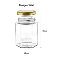 180ml Hexagon Glass Jar Storage Bottle Wedding Event Door Gift Honey Spices Air Tight Botol Balang Kaca Borong Wholesale