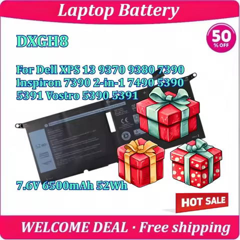 New DXGH8 Laptop Battery For Dell XPS 13 9370 9380 7390 Inspiron 7390 2-in-1 7490 5390 5391 Vostro 5