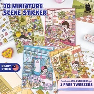 Lazy Cat 3D Miniature Scenes Sticker DIY Cute Cartoon Korean Style Scenes Building PET Sticker Hei B