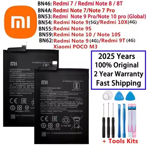 2025 Years 100% Original BN62 BN53 BN59 Battery For Xiaomi Redmi Note 7 8 8T 9 9T 9S 10 10S 10X 4G 5