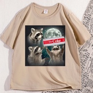 Kemeja-T Coke Diet Raccoon Lucu Kapas Lengan Pendek Tee Lucu untuk Pencinta Haiwan Leher Bulat Bersa