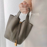 愛馬仕菜籃子Hermes Picotin18大象灰18 Etoupe 金釦T/C皮 #H056289 W刻