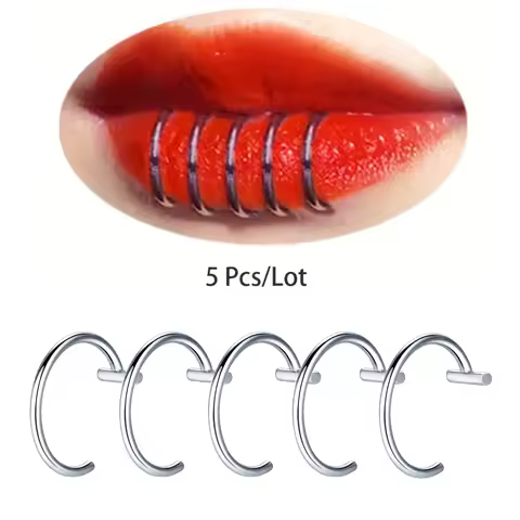5Pcs Lip Nose Rings Neutral Punk Lip-shaped Ear Nose Clip Fake Diaphragm with Perforated Lip Hoop Bo