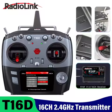 RadioLink T16D 16 Channels RC Transmitter 2.4GHz with R16F Receiver Dual Stick Remote Controller