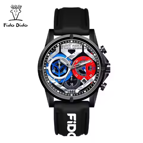 Fido Dido Couple Watch Silicone Strap 50M Waterproof Quartz Movement Skeleton 3 Subdials Sporty Fash