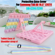 [Ready Spot] Pop Fidget Cube Toy For Samsung Galaxy Tab A8 10.5 2021 SM-X200 SM-X205 X200 X205 Soft Rainbow Strand Cover with Free Shoulder Strap