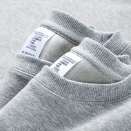 American Light Gray 600G Heavy Fleece Lining Round Neck Sweatshirt Women Autumn Winter Casual Soft T