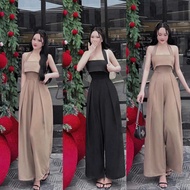 Jump Dài Ống Rộng Xếp Ly Cổ yếm Cúp Ngực Dây Bảng choàng Cổ Dễ thương Siêu Cưng