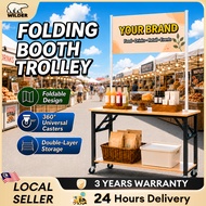 Mobile Folding Table Meja Lipat Bergerak 120CM Folding Booth Trolley 2-Tier Storage 360° Wheels Baza