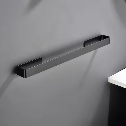 Aluminum Towel Holder Black Towel Bar Free Punch Towel Hanger 3M Tape Bathroom Accessories Anodize E