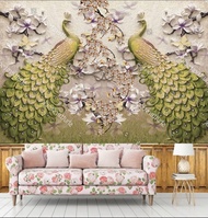 Wallpaper Dinding Murah 3 Dimensi Motif Burung Merak Ukiran Timbul - Promo wallpaper dinding burung merak 3D