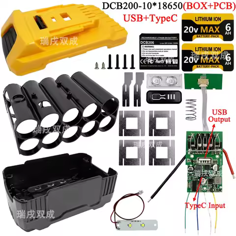 DCB200 10*18650 Li-ion Battery Case Box Protection Circuit Board PCB for Dewalt 18V 20V Li-ion Batte