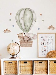 INS風格動物長頸鹿卡通水彩熱氣球自粘牆貼裝飾，適用於臥室/幼兒園