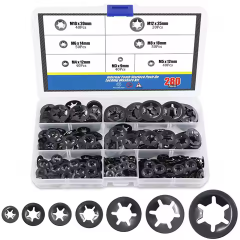 280Pcs Internal Tooth Push On Locking Washers Speed Clips Star Nut Locking Fasteners Assortment Kit 
