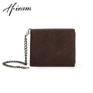 Ví ngắn cho nam da thật hiram với xích chống trộm ví đựng thẻ ví tiền xu Nam Ví Khóa Kéo Túi Ví kẹp