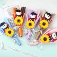 Graduation Doctor Cap Bear Plush Bouquet Toys with Sunflower Cute Teddy Bear Doll Student Souvenir Birthday Gift Party Decoration