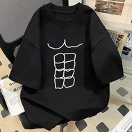 八块腹肌趣味印花衣服搞笑t恤男男女夏季搞笑宽松上衣抽象6.27 Funny T-shirt with eight-pack abs print, funny summer loose top for 